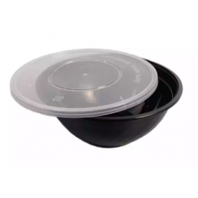 1050ml Black Plastic Bowl with Lids (400Set/Box)-Heavy Duty