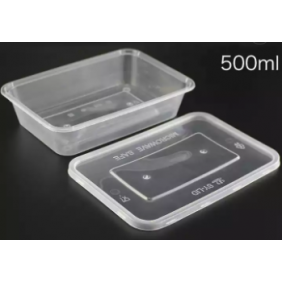 500ml Rectangle Plastic Container with Lid (300Sets/Box)