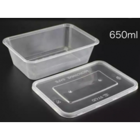 650ml Rectangle Plastic Container with Lid (300Sets/Box)