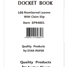 Single Docket Book 100 Leaves with Claim Slip-Take Away (lengthening) (10/pack)