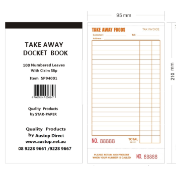Single Docket Book 100 Leaves with Claim Slip-Take Away (lengthening) (10/pack)