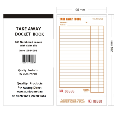Single Docket Book 100 Leaves with Claim Slip-Take Away (lengthening) (10/pack)