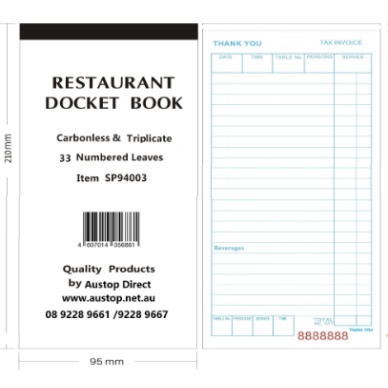 Triplicate Docket Book 33 Leaves-Carbonless (10/pack)