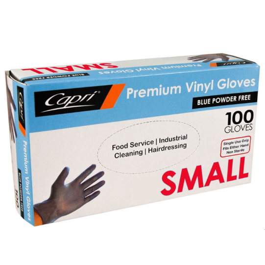 Small Blue Vinyl Gloves - Powder Free (100/Box)