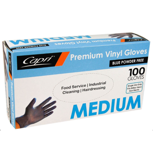 Medium Blue Vinyl Gloves - Powder Free (100/Box)