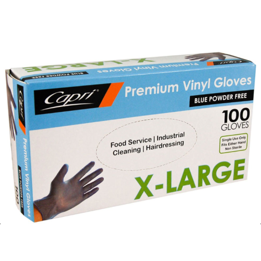 Extra Large Blue Vinyl Gloves - Powder Free (100/Box)
