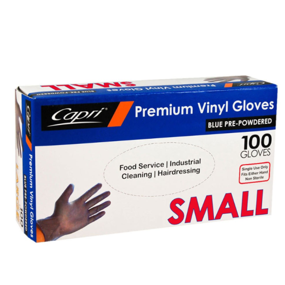 Small Blue Vinyl Gloves - Powdered (100/Box)