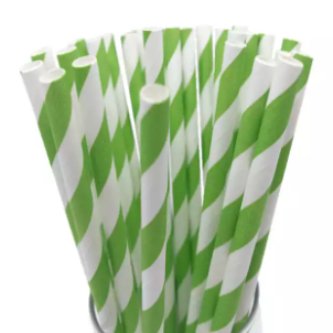  White/Green Paper Straws 200mm  (100 Sheets/Pack)