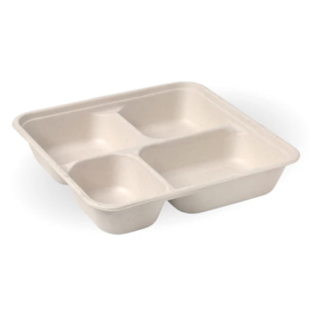 Fibre Four Compartment Tray-Sugarcane (200/box)