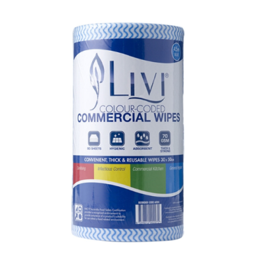 Livi Wipes Roll - Blue 90 Sheets-30x50cm each (45m Length)