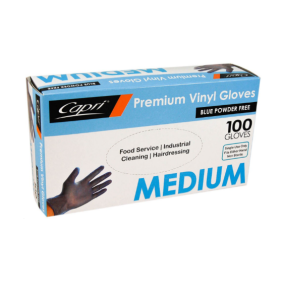 Medium Blue Vinyl Gloves - Powder Free (100/Box)